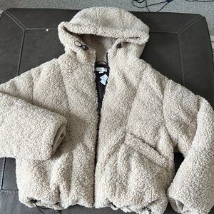 New Topshop Pile High Fleece Jacket Plush Hoodie Puff 8 M